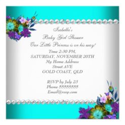 Princess Baby Shower Girl Teal Blue Purple 3 Card - Image 2