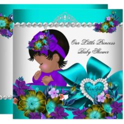 Princess Baby Shower Girl Teal Blue Purple 3 Card