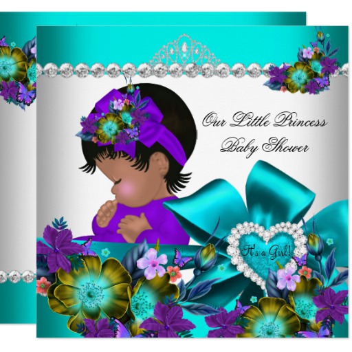 Princess Baby Shower Girl Teal Blue Purple 3 Card