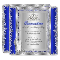 Quinceanera 15th Birthday Royal Blue Silver Shoes Card