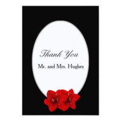 Red Amaryllis and black wedding thank you Card