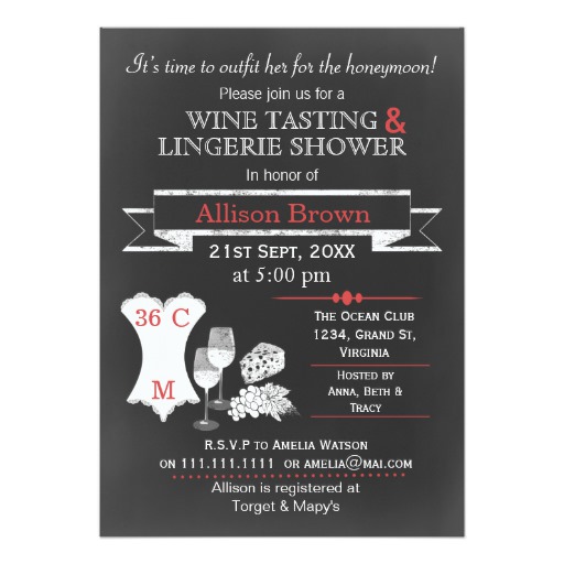 Red Chalkboard Wine Tasting lingerie shower Card