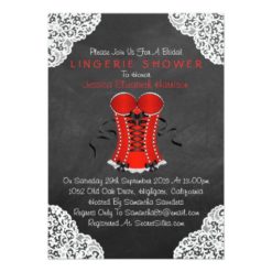 Red Corset White Lace Chalkboard Lingerie Shower Card
