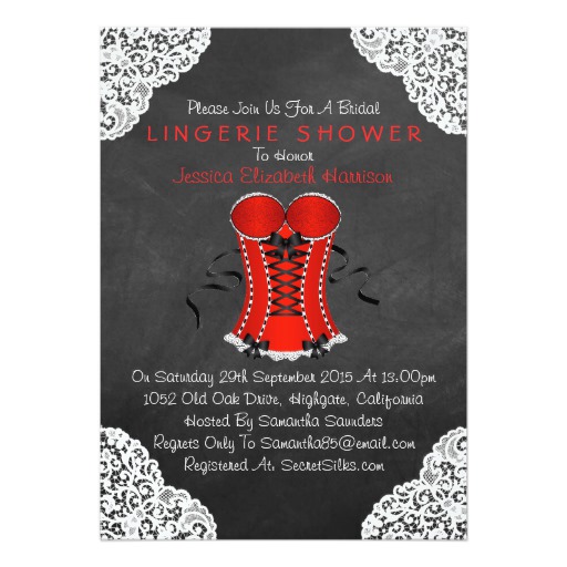 Red Corset White Lace Chalkboard Lingerie Shower Card