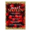 Red Gold Faux Glitter Lights Sweet 16 Birthday Card