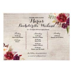 Red Marsala Fall Bachelorette Party Itinerary Card