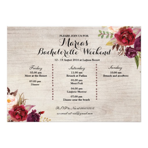 Red Marsala Fall Bachelorette Party Itinerary Card