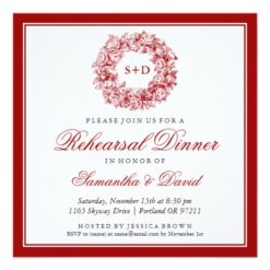 Rehearsal Dinner Vintage Floral Monogram Red Card