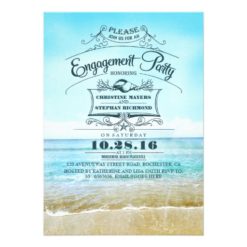 Retro beach blue ombre engagement party invites