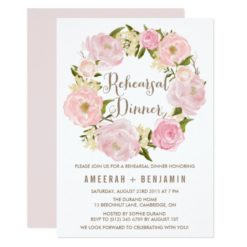 Romantic Peonies Wreath Rehearsal Dinner Invite
