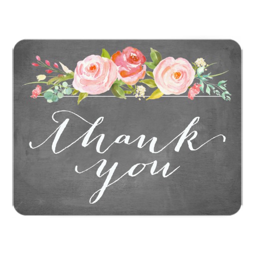 Rose Garden Floral Thank You Chalkboard Flat Card