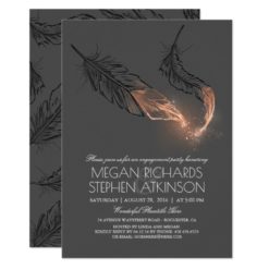 Rose Gold Glitter Feathers Engagement Party Card