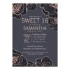 Rose Gold Navy Blue Flowers Sweet 16 Invitations