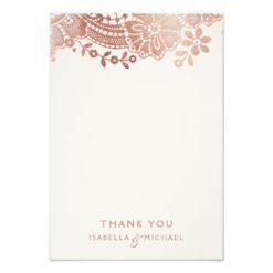 Rose gold elegant vintage lace wedding thank you card
