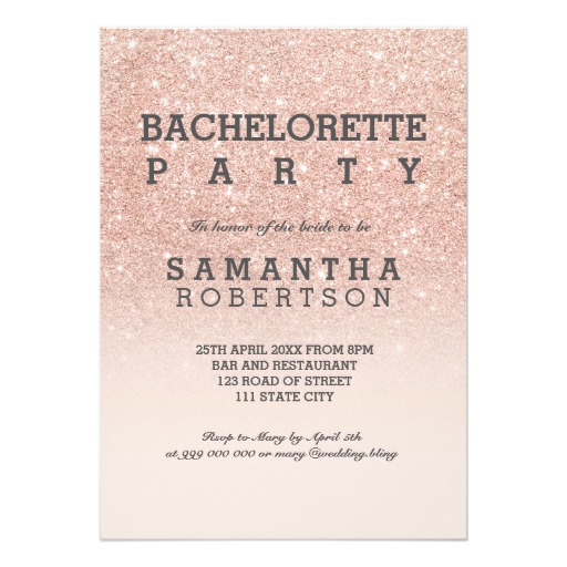 Rose gold faux glitter pink bachelorette party card
