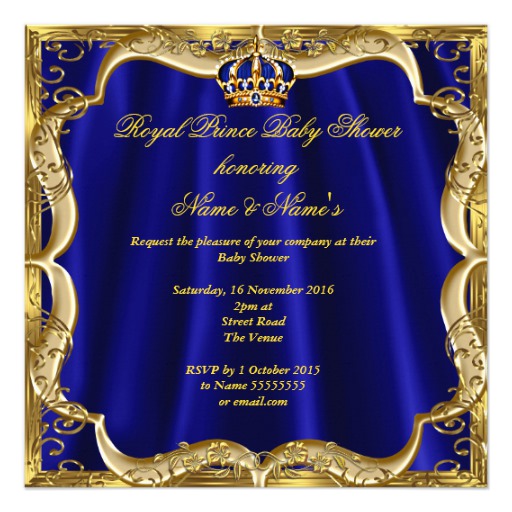 Royal Blue Gold Crown Prince Baby Shower Ethnic Card - Image 2