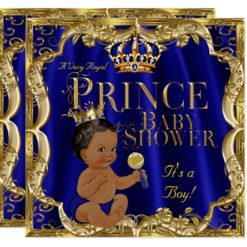 Royal Blue Gold Crown Prince Baby Shower Ethnic Card