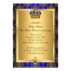 Royal Blue Little Prince Crown Baby Shower Invite - Image 2