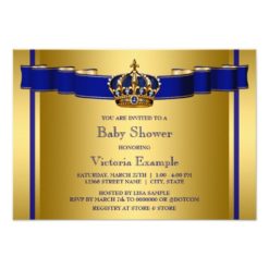 Royal Blue and Gold Crown Prince Baby Shower Card - Image 2