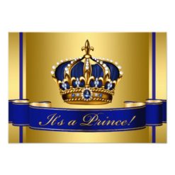 Royal Blue and Gold Crown Prince Baby Shower Card