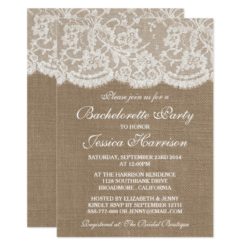 Rustic Burlap And White Lace Bachelorette Party Card