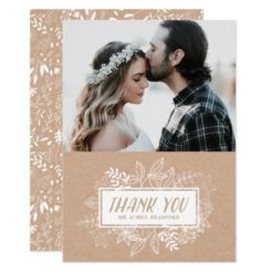 Rustic Chic White Flowers on Kraft Paper Thank You Card