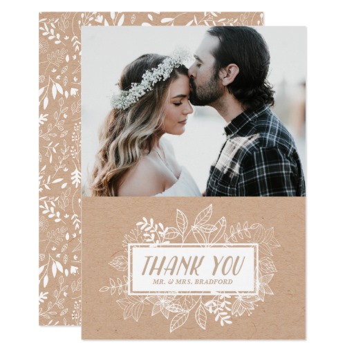 Rustic Chic White Flowers on Kraft Paper Thank You Card