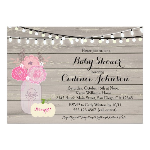Rustic Floral Orange Pink Girl Baby Shower Invite