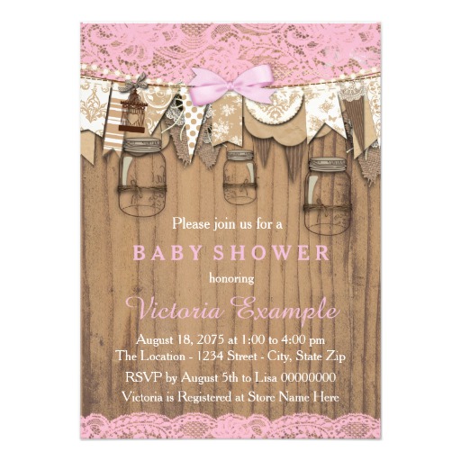 Rustic Lace Mason Jar Baby Shower Card