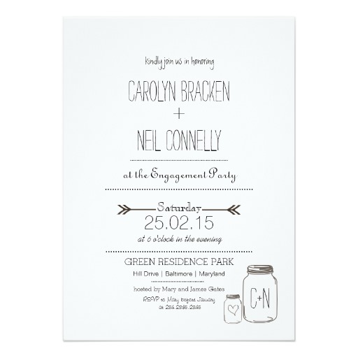 Rustic Masonjar Arrow Heart Engagement Party Card