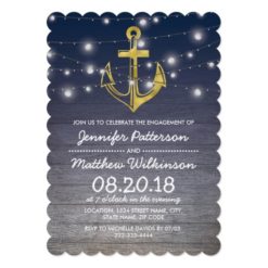Rustic Nautical Blue Gold Engagement Party Card
