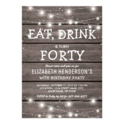 Rustic String Lights Forty Birthday Party | 40th Card