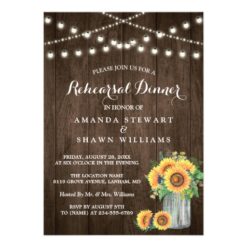 Rustic Sunflowers String Lights Rehearsal Dinner Card