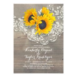 Rustic Sunflowers Wood Lace Rehearsal Dinner Card