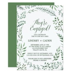 Rustic Wreath with Green Leaves Engagement Party Card