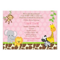Safari Jungle Animals Baby Shower Invitations Girl