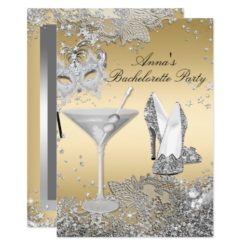 Silver Gold Mask Jewel Lace Bachelorette Party Card