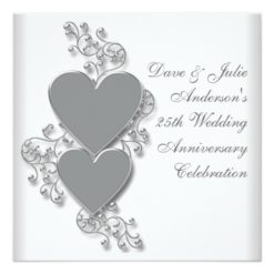Silver Hearts 25th Wedding Anniversary Party Card