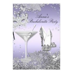 Silver Purple Mask & Jewel Lace Bachelorette Party Card