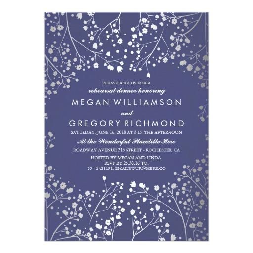 Silver and Navy Baby's Breath Rehearsal Dinner Card