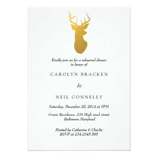 Simple Classy Gold Antler Modern Rehearsal Dinner Card