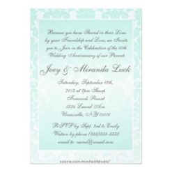 Simply Chic Mint Damask Wedding Anniversary Card - Image 2