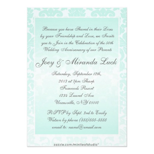 Simply Chic Mint Damask Wedding Anniversary Card - Image 2