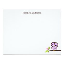 Single Purple Owl Custom Thank You Notes Card