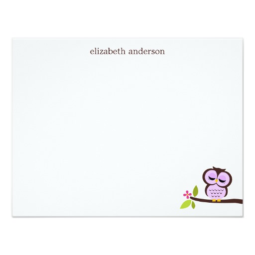 Single Purple Owl Custom Thank You Notes Card