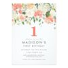 Soft Painted Floral Girls 1st Birthday Invite