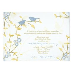 Song Birds Blue Gold Diamond Wedding Anniversary Card