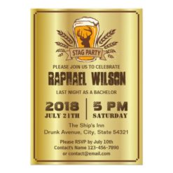 Stylish Gold Beer Barley Stag Bachelor Party Card