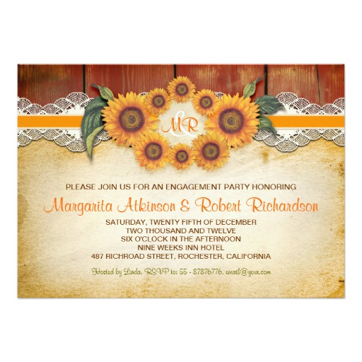 Sunflowers Rustic Wood engagement party invites