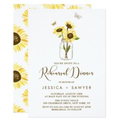Sunflowers on Mason Jar Summer Rehearsal Dinner Card